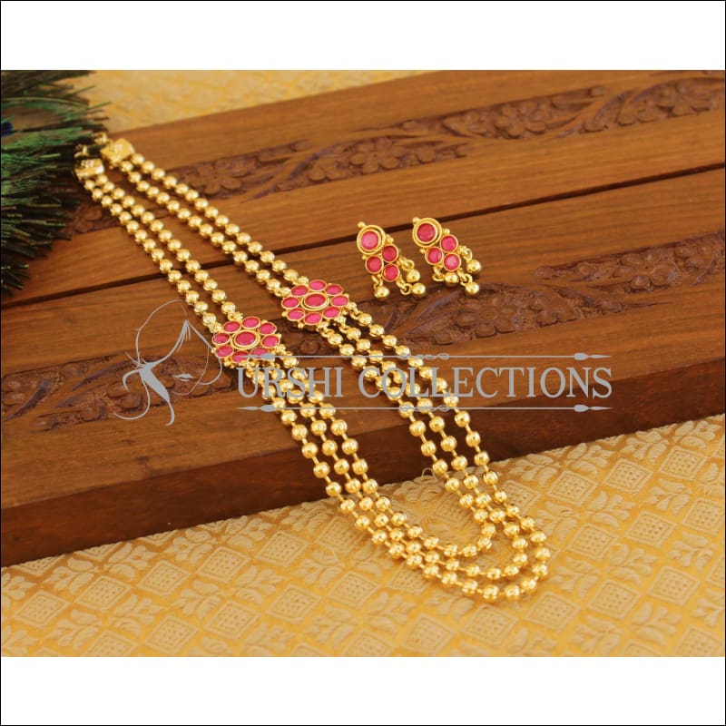 Gold plated kempu necklace M885 - Necklace Set