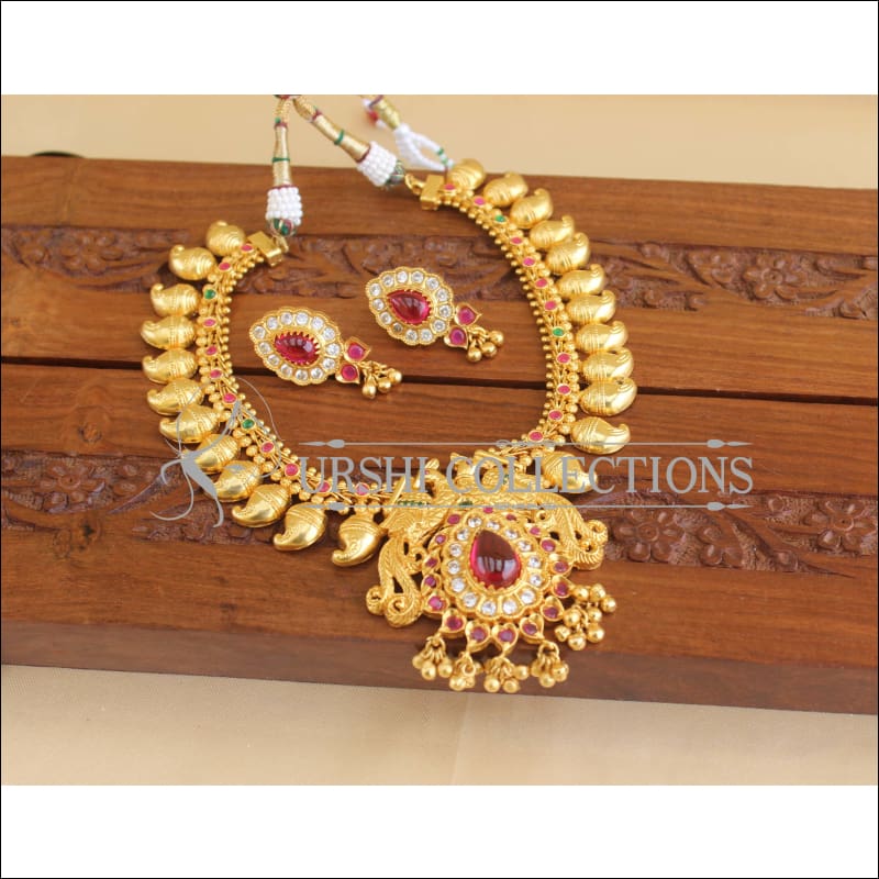 Gold Plated Mango CZ Peacock Necklace Set M1895 - Necklace Set