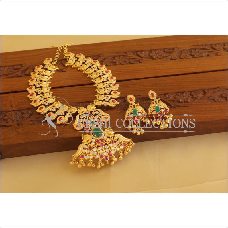 Gold Plated Peacock CZ Multicolor Necklace Set M1891 - Necklace Set