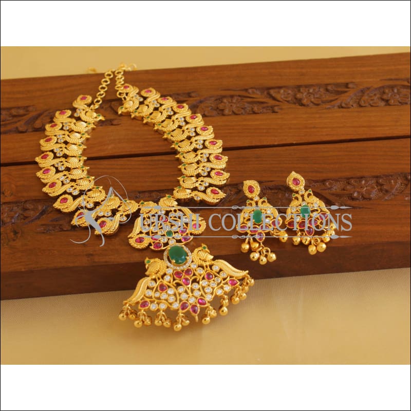 Gold Plated Peacock CZ Multicolor Necklace Set M1891 - Necklace Set