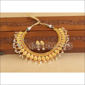 Gold Plated Temple CZ Ganesh Necklace Set M1897 - Necklace Set