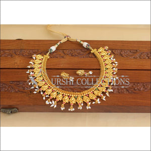 Gold Plated Temple CZ Ganesh Necklace Set M1897 - Necklace Set