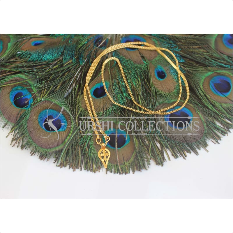 Gold Platted Cross Pendant Long Thali Chain U-57 - necklace