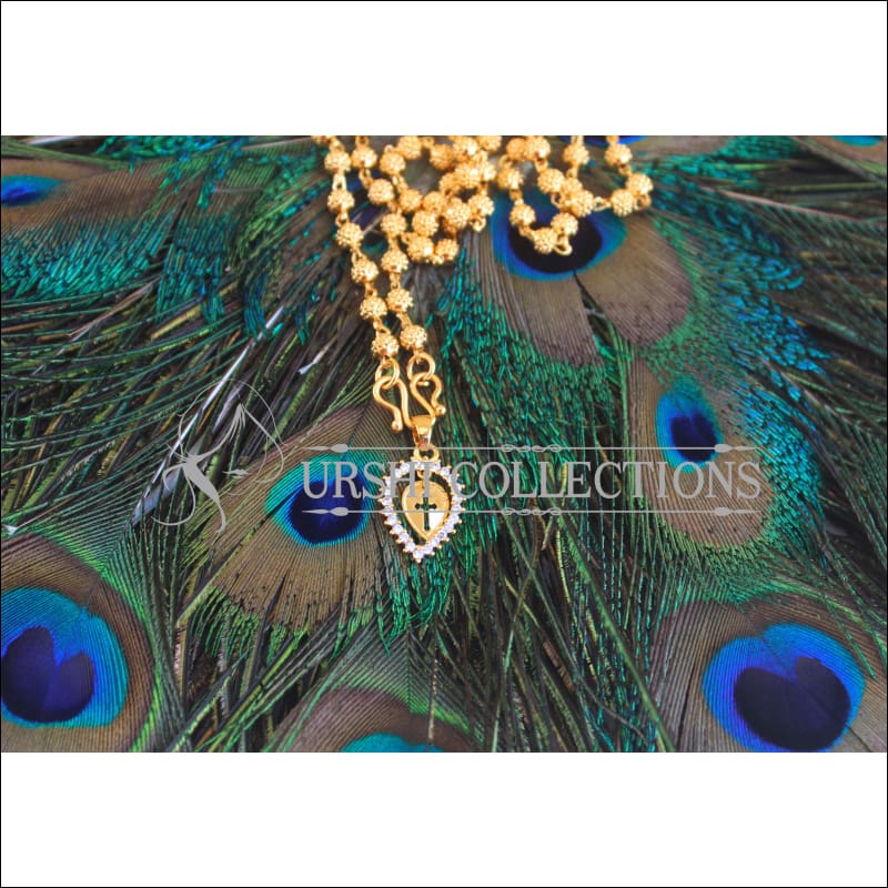 Gold Platted Cross Pendant with Long Ball Chain U-49 - necklace