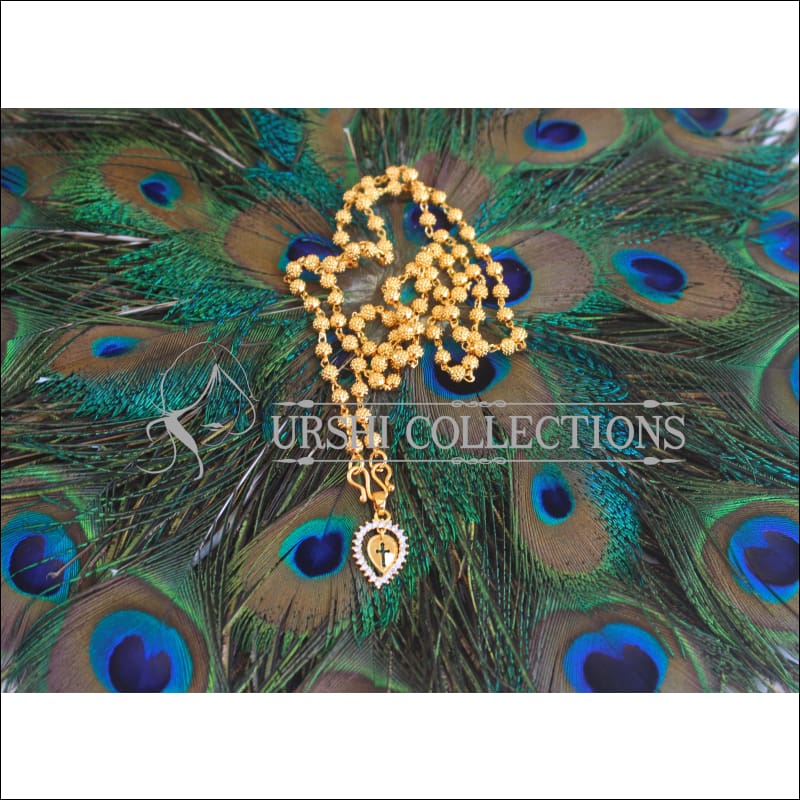 Gold Platted Cross Pendant with Long Ball Chain U-49 - necklace