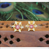 Gold Platted CZ Earrings M1411 - Pink and White - Earrings