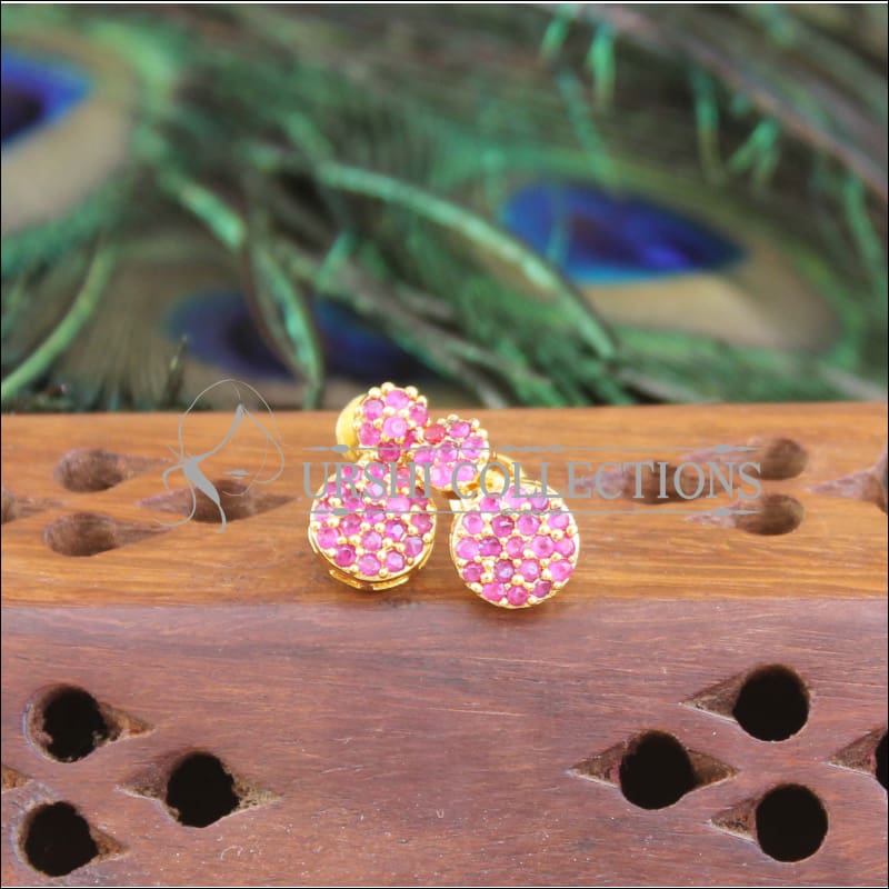 Gold Platted CZ Earrings M1415 - Pink - Earrings