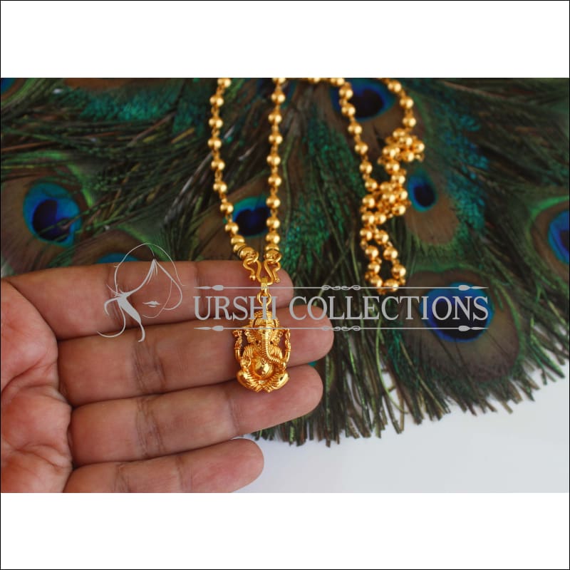 Gold Platted Ganesha with Long Ball Chain U-46 - necklace