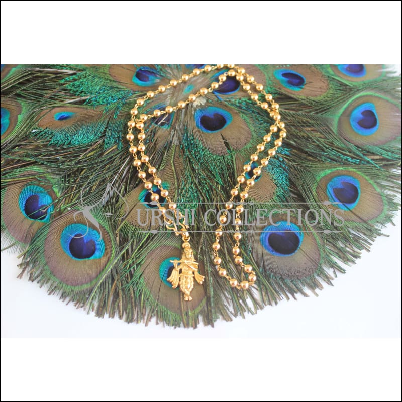 Gold Platted Krishna Pendant with Long Ball Chain U-45 - necklace