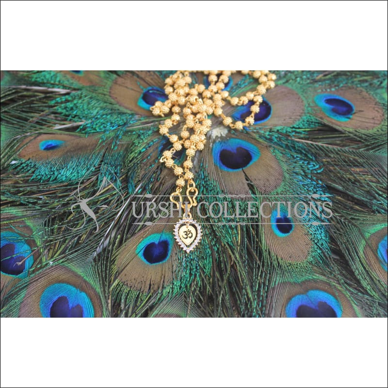 Gold Platted Om Stone Pendant with Long Ball Chain U-50 - necklace