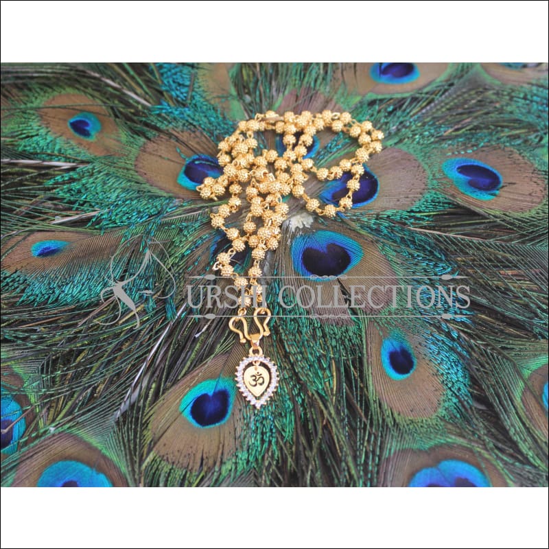 Gold Platted Om Stone Pendant with Long Ball Chain U-50 - necklace