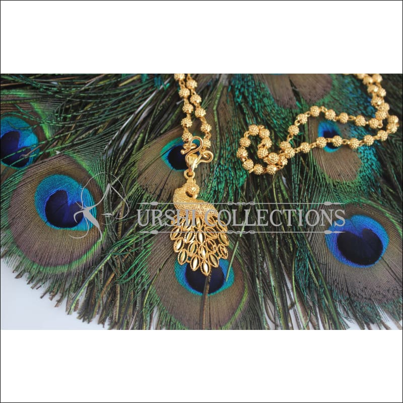 Gold Platted Peacock with Long Ball Chain U-43 - necklace