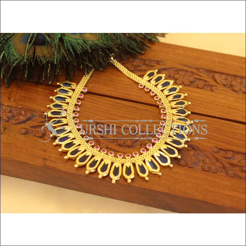 Kerala style Blue and pink Nagapadam necklace M1081 - Necklace Set