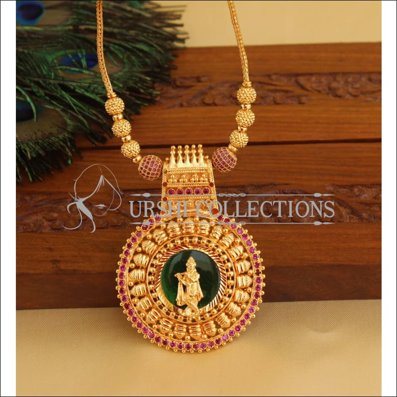Kerala style gold plated krishna palakka necklace M951 - Necklace Set
