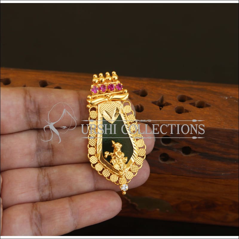 Kerala Style Gold Plated Krishna Palakka Pendant M2627 - Pendant Set