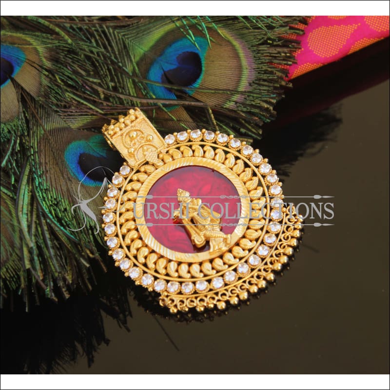 Kerala Style Gold Plated Krishna Palakkad Pendant M2139 - Set