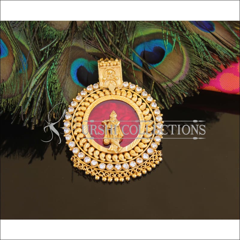 Kerala Style Gold Plated Krishna Palakkad Pendant M2139 - Set