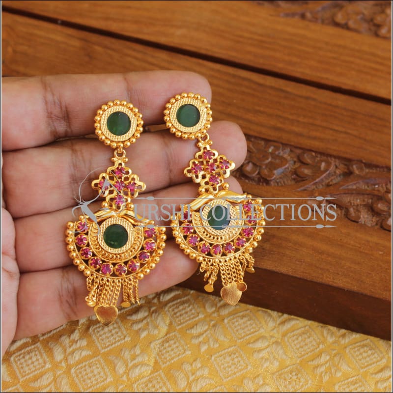 Buy Kerala Ruby Stone Palaka Earring Gold Plated Green Mango Stud Buy Online