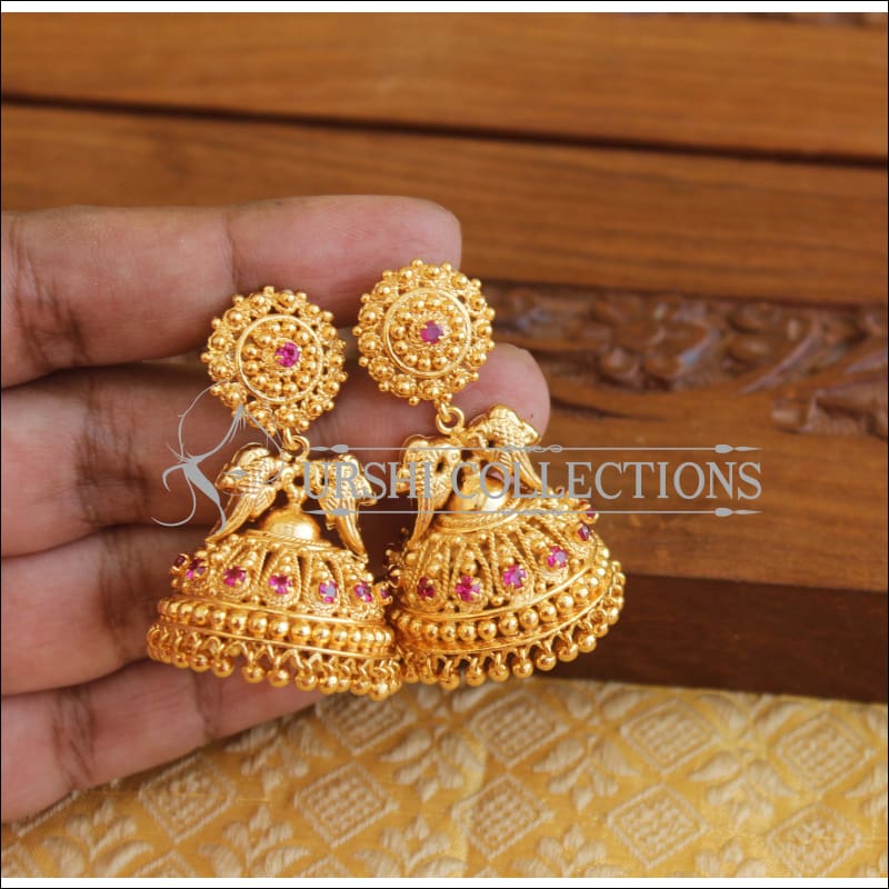 Gold tone kerala style red-white palakka earrings dj-44526 – dreamjwell