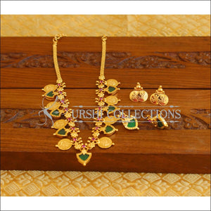Kerala Style Gold Plated Temple Coin Necklace Set M1290 - Necklace Set