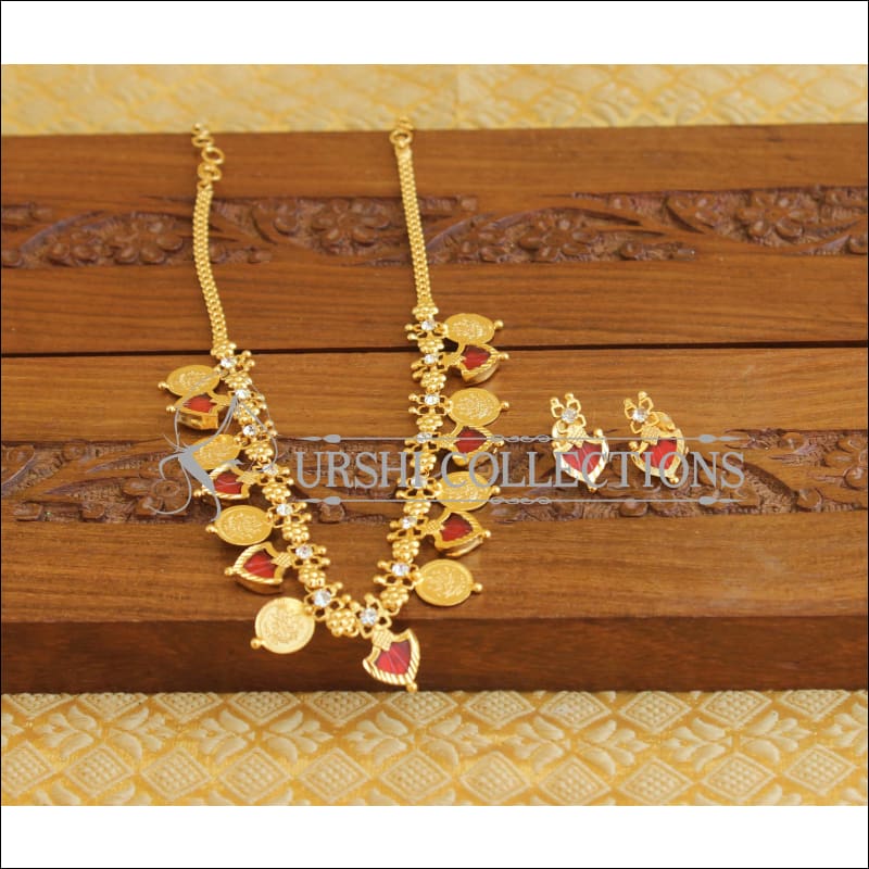 Kerala Style Gold Plated Temple Coin Necklace Set M1292 - Necklace Set