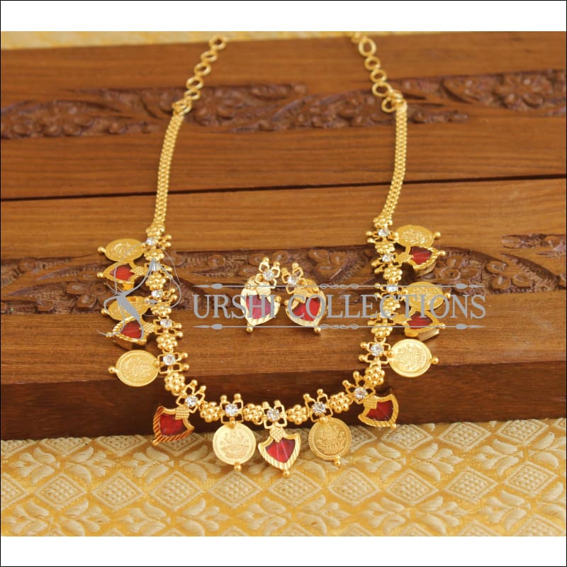 Kerala Style Gold Plated Temple Coin Necklace Set M1292 - Necklace Set