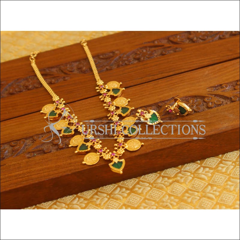Kerala Style Gold Plated Temple Coin Necklace Set M1293 - Necklace Set