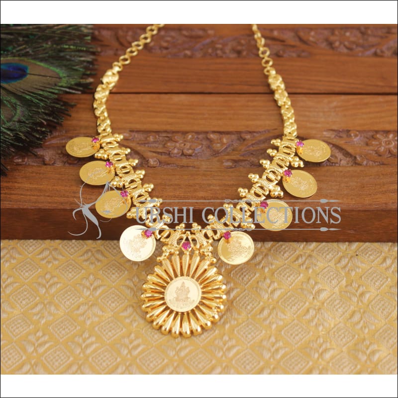 Kerala style gold plated Temple ruby stone necklace U-04 - Necklace Set