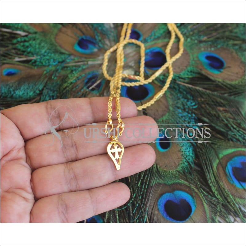 Kerala Style Gold Platted Cross Pendant Thali Chain U-58 - necklace