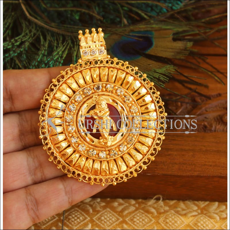 Kerala Style Gold Platted Krishna Palakkad Pendant M1385 - Pendant Set