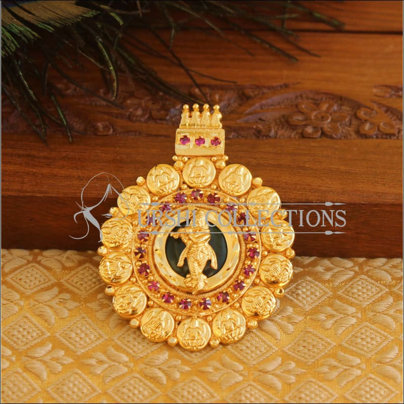 Kerala Style Gold Platted Palakka Krishna Pendant M1349 - Pendant Set
