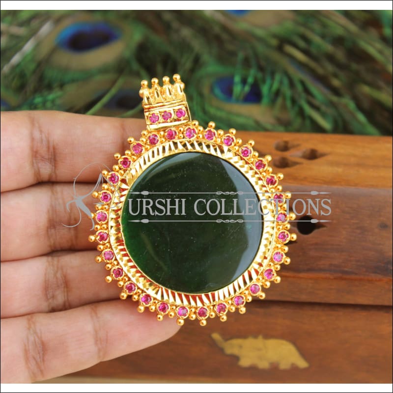 Kerala style Green palakka stone pendant M975 - Pendant Set