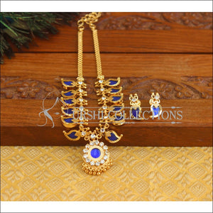 Kerala Traditional Gold Plated 12 Katta Palakka Mango Necklace Set M3034 - Necklace Set