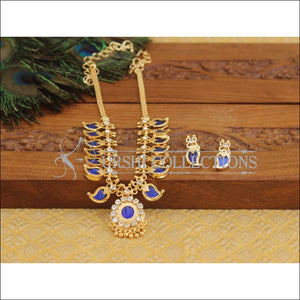 Kerala Traditional Gold Plated 14 Katta Palakka Mango Necklace Set M3031 - Necklace Set