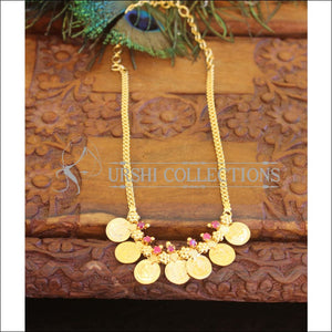 Kerala traditional head coin necklace M842 - pink - Necklace Set