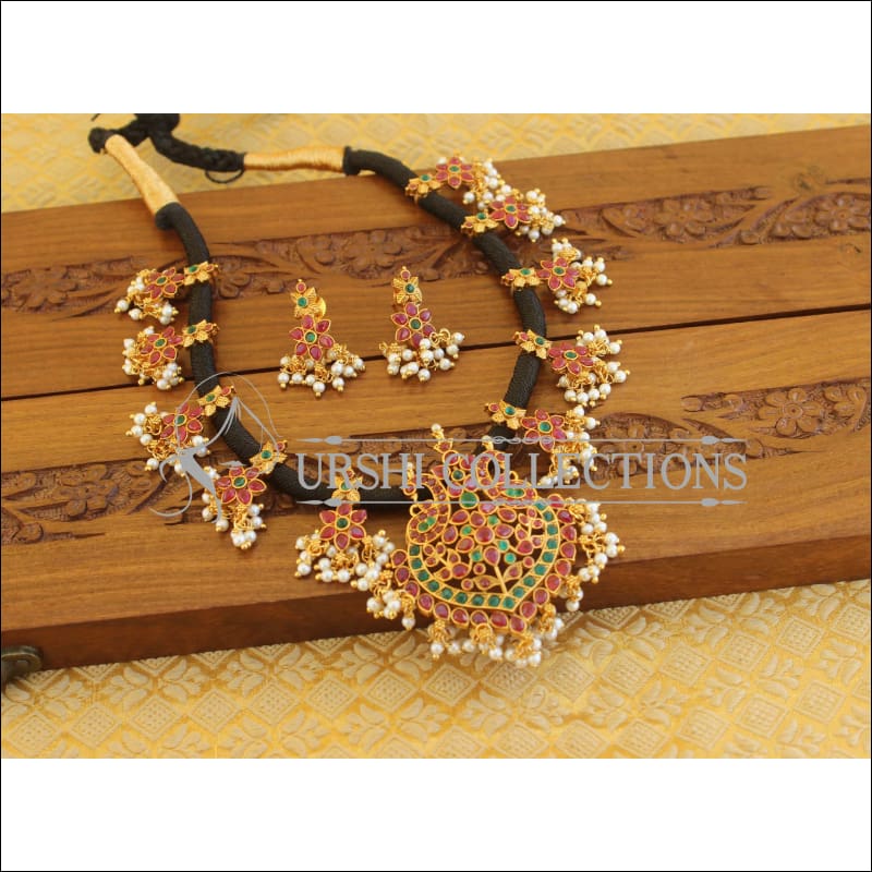 Matte Finish Black Thread Peacock Necklace Set M1317 - Necklace Set