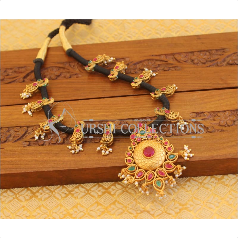 Matte Finish Black Thread Peacock Necklace Set M1321 - Necklace Set