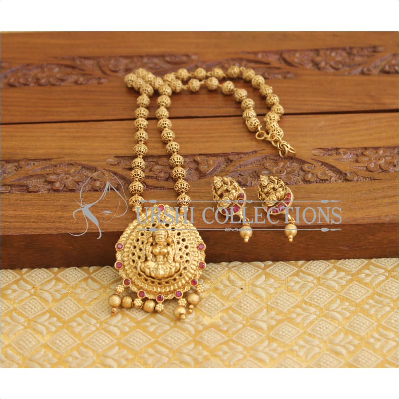 Matte Finish Lakshmi Necklace Set M1335 - Red - Necklace Set