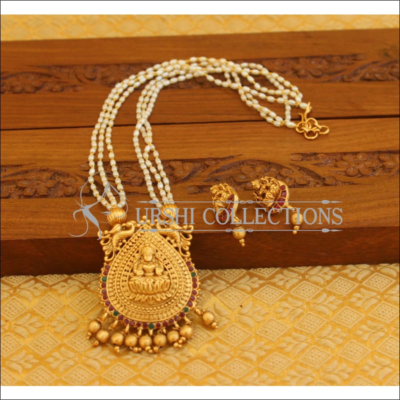 Matte Finish Lakshmi Pearl Necklace Set M1337 - Multicolor - Necklace Set