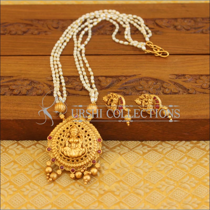 Matte Finish Lakshmi Pearl Necklace Set M1341 - Red - Necklace Set