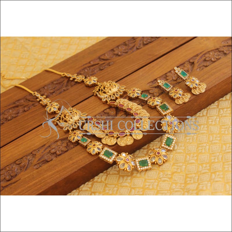 Matte Finish Layered Temple Necklace Set M1381 - Necklace Set