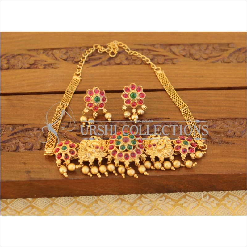 Matte finish peacock kempu necklace set M923 - multy - Necklace Set