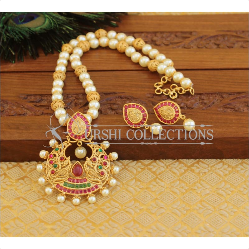 Matte Finish Peacock Necklace set M1266 - Multi colour - Necklace Set