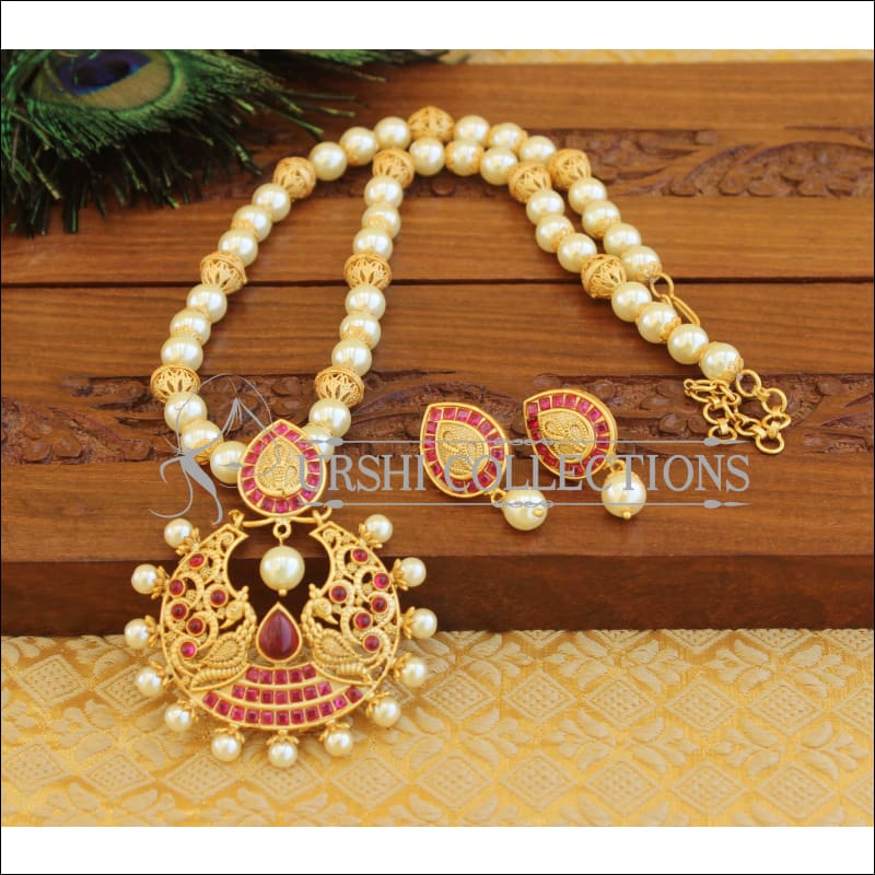 Matte Finish Peacock Necklace set M1266 - Red - Necklace Set