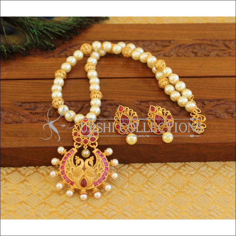 Matte Finish Peacock Necklace set M1273 - Red - Necklace Set