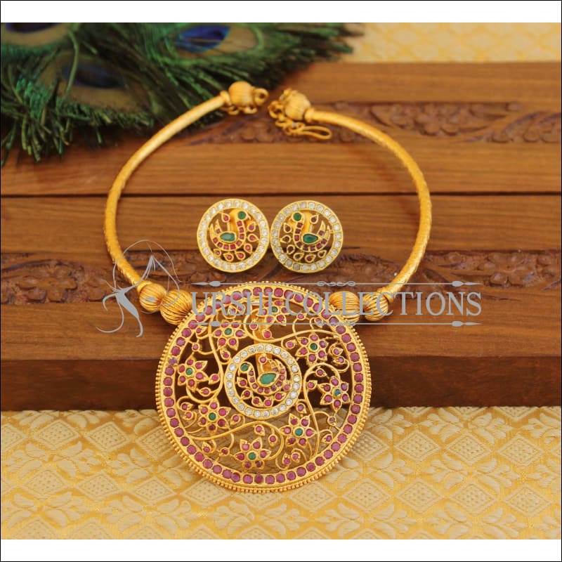 Matte Finish Peacock Necklace set M1276 - Red - Necklace Set