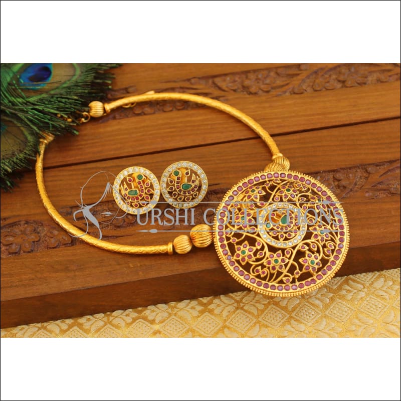 Matte Finish Peacock Necklace set M1276 - Necklace Set