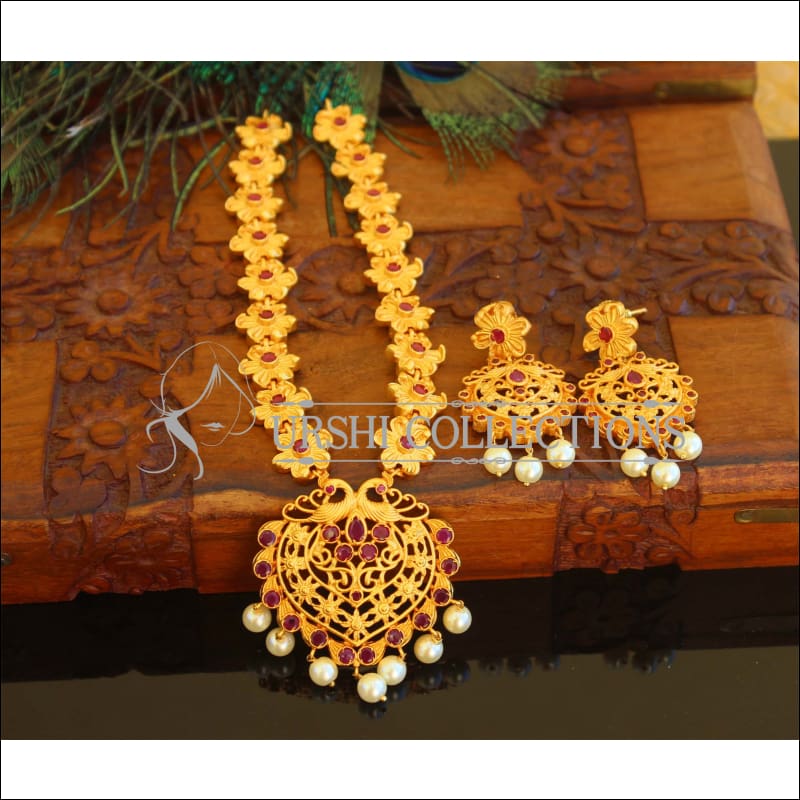 Matte Finish Peacock Necklace Set M1540 - Necklace Set