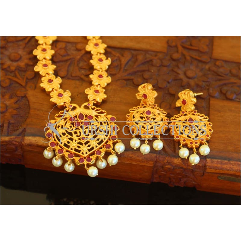 Matte Finish Peacock Necklace Set M1540 - Necklace Set