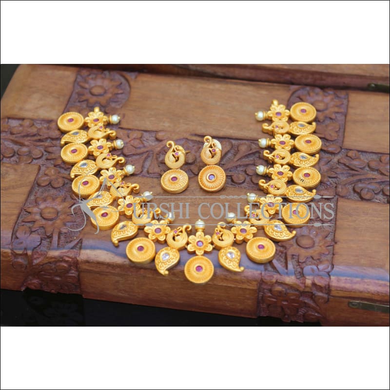 Matte Finish Peacock Necklace Set M1541 - Necklace Set